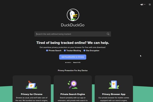 Tampilan Mesin Pencari duckduckgo