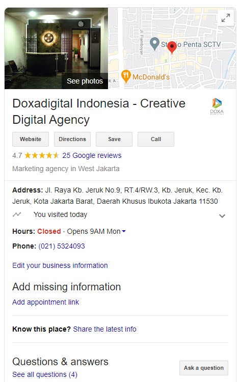 Fitur SERP knowledge panel